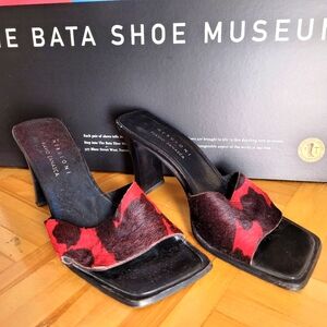 Nebuloni Flavio Zanasca Real Leather Red Cow Print Sandals - Size 37
